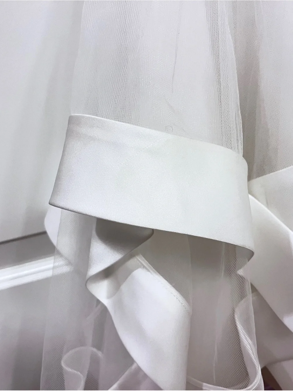 David's Bridal White Tulle High-Low Ribbon Hem Flower Girl Dress - Picture 7 of 7